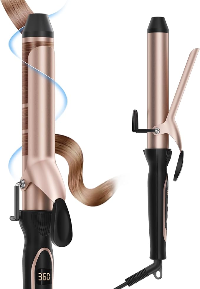 Curling Iron for Salon & Home, 1.25 Inch Instant Heat Curling Wand for Long Hair, Clipped Large Barrel(7.3 in), Professional 1 1/4 (32mm) in Hair Curlers up to 446°F, Dual Voltage Travel Waving Tool