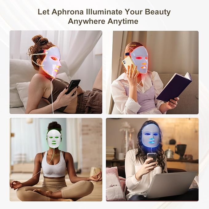 Aphrona FDA cleared LED Facial Skin Care Mask -Blue & Red Light Treatment Photon Mask (Pearl)
