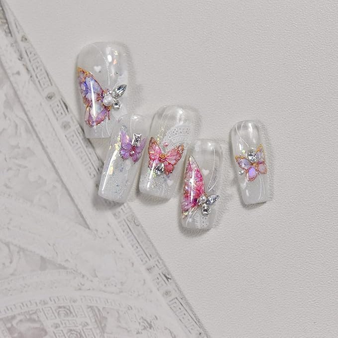 Butterfly Nail Art Stickers Decals Pink Butterfly 5D Embossed Nail Decals Shell Light Butterflies Nail Designs Adhesive Sticker Manicure Accessories for Women Girls DIY Nail Art Decorations Supplies