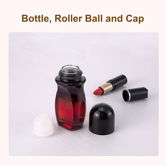 4 Pack 50mL Glass Roller Bottles for Deodorant, Essential Oil Roll On Bottles, Leak-Proof Refillable Rollerball Containers, Travel DIY Perfume Applicator, Black Red Gradient with Black Caps