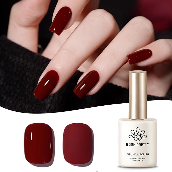 Born Pretty Red Burgundy Gel Nail Polish Dark Wine Red Color Nail Art Design Manicure DIY Salon Home 15ml