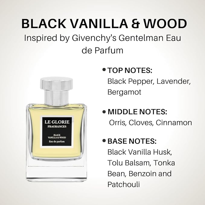 Inspired by G.venchy's Gentleman Eau de parfum, Black Vanilla & Wood EDP, Long Lasting 12-14 Hours Perfume Spray for Men, All Skin Types, Cruelty Free - l1.7 oz 50ml