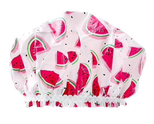 Reusable Vinyl Shower Cap & Bath Cap, Frosted PEVA Elastic Stretch Hem. Multi-Use Waterproof Stretchy Hair Cap for all Hair Lengths - One In A Melon Shower Cap for Women