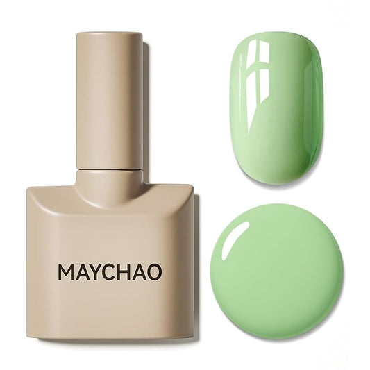 MAYCHAO 15ML Light Green Gel Nail Polish 1Pc Green Gel Polish Soak Off UV LED Nail Lamp Curing Needed for Nail Art Manicure Salon DIY at Home, 0.5 OZ