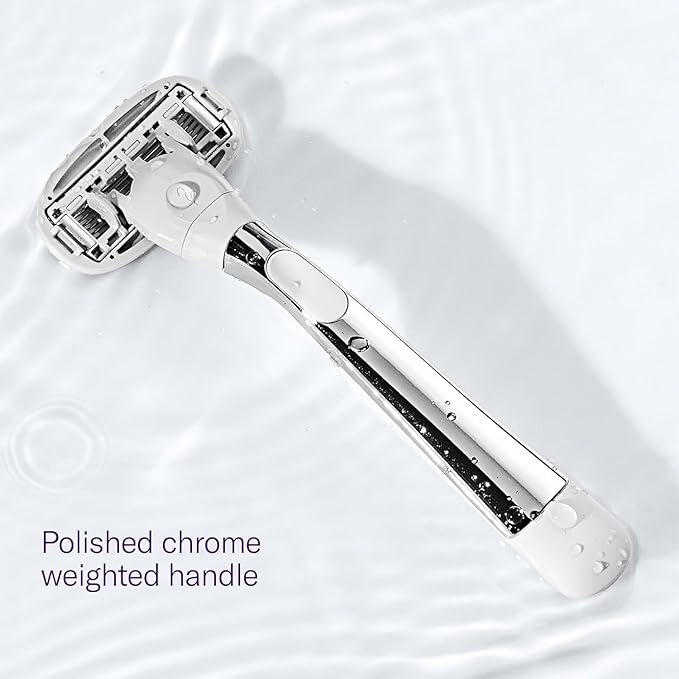 Flamingo Shaving Razor Set for Women - Razor Handle, 4 Razor Blade Refills, Shower Holder - Chrome