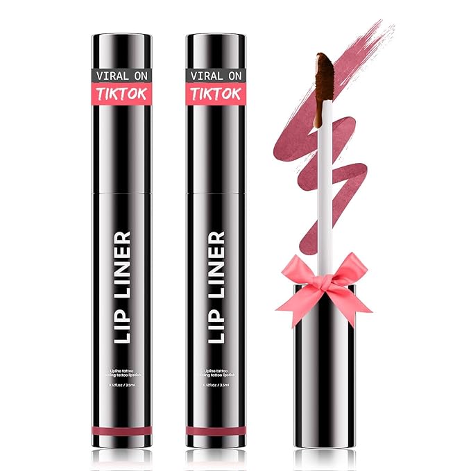 OETUIOW Lip Stain Peel Off, Lip Liner Moisturizing Long-Lasting & Waterproof, Transfer Proof & Plumping, Non-Stick Cup, 2PCS Mauve
