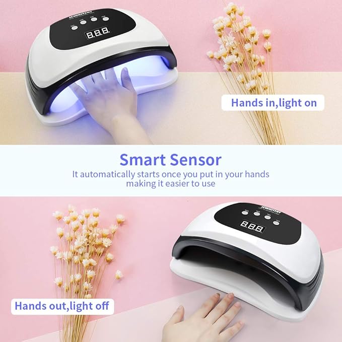 JEWHITENY 120W UV LED Nail Lamp, Nail Dryer for Gel Polish with 54 Light Beads, Upgraded Curing Lamp for Fingernail and Toenail Auto Sensor Dual Light Source Nail Machine