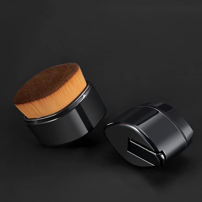 Retractable Flat Foundation Brush for Liquid Makeup with Cover, Liquid Foundation Brush, Flat Makeup Brush for Liquid Foundation, Cream Contour Brush for Cream Makeup. - Black, 55R