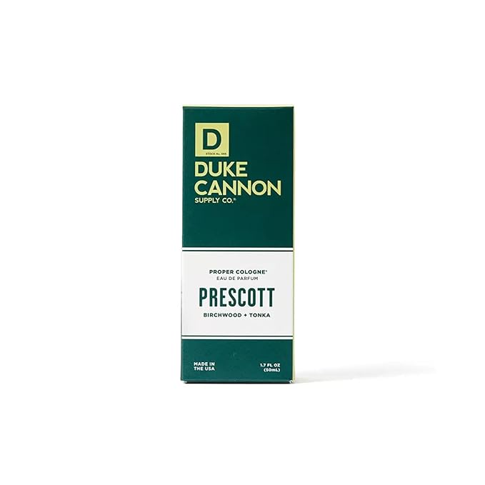 Duke Cannon Proper Cologne Prescott | Men's Eau de Parfum | Birchwood and Tonka | Woodsy, Rich, Long-Lasting Scent | 1.7 fl oz