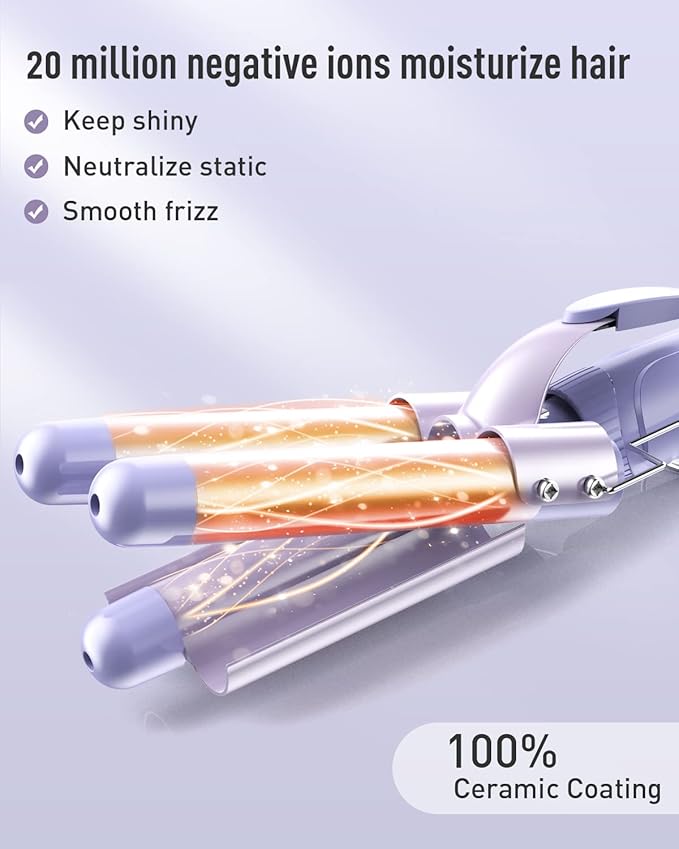 Waver Curling Iron Wand - BESTOPE PRO 5 in 1 Curling Wand Set with 3 Barrel Hair Crimper for Women, Fast Heating Crimper Wand Curler in All Hair Type, Women Gifts - Purple