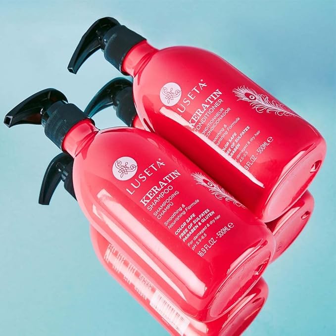 Luseta Keratin Shampoo and Conditioner Set Moisturizing Treatment for Dry Hair Smooth & Repair Damaged Hair for Women Sulfate Free 16.9 oz