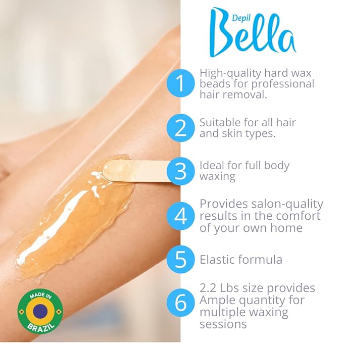 DEPIL BELLA Hard Wax Beads Honey 2.2 lbs for Hair Removal | Professional Hair Removal Wax Beads | All Skin and Hair Types | Natural Ingredients