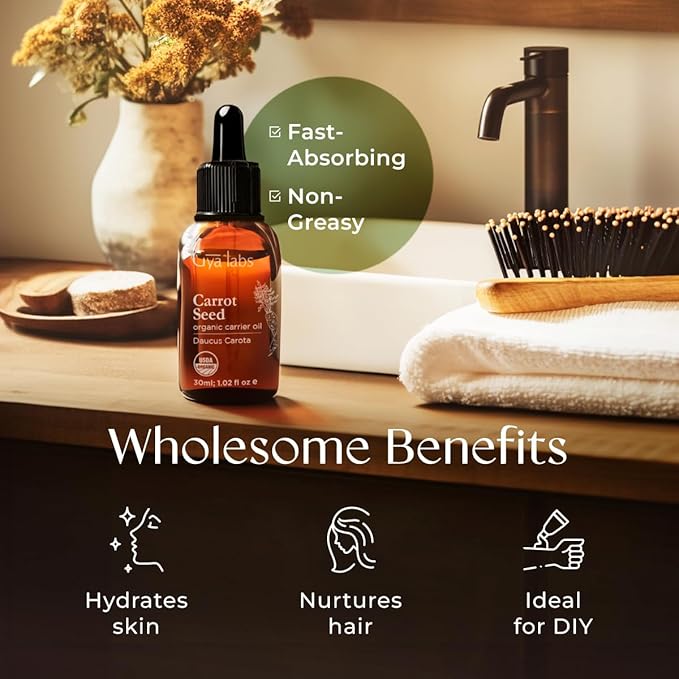 Gya Labs Carrot Seed Carrier Oil - 1 Fl Oz - for Hair, Skin, Face, Scalp & Body Massage