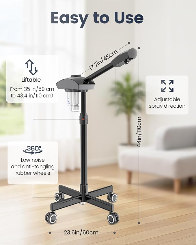 Kingsteam Professional Ozone Nano-Ionic Facial Steamer | Deep Cleansing Hydrating | Salon Home Spa Face Steamer | Pore Cleanser | 60-Min Timer | 360° Swivel | Esthetician Favorite Tool, Black