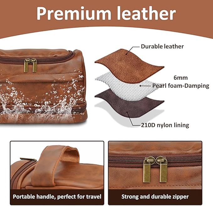 Personalized Toiletry Bag for Men - Custom Engraved Leather Travel Kit Accessories, Waterproof Shaving Kit Gift for Dad, Husband, Groomsmen, Boyfriend (Christmas, Birthday, Father’s Day, Anniversary)