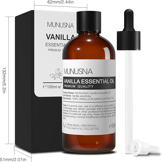 Vanilla Essential Oil, 100% Natural and Pure Vanilla Oil for Skin Care, 100ML Premium Grade Essential Oils Aromatherapy Scented Oils for Diffuser, Humidifier, Home, Candle Soap Making
