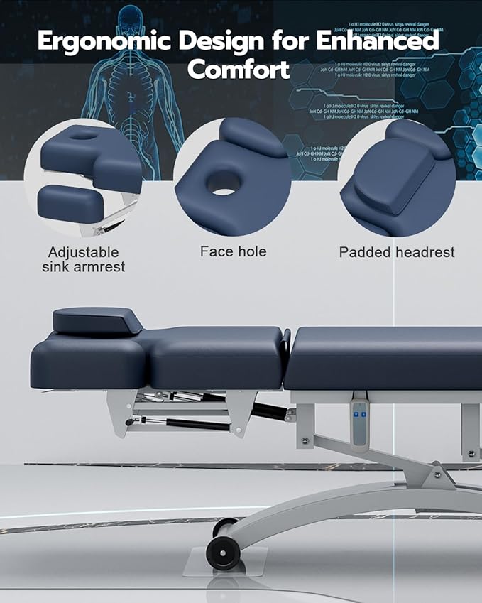 SyyBhb Professional Hi-Lo Electric Massage Table with Wheels, Haydraulic Adjustable Backrest Downward for Treatment/Facial/Beauty/Spa/Physical Therapy Blue