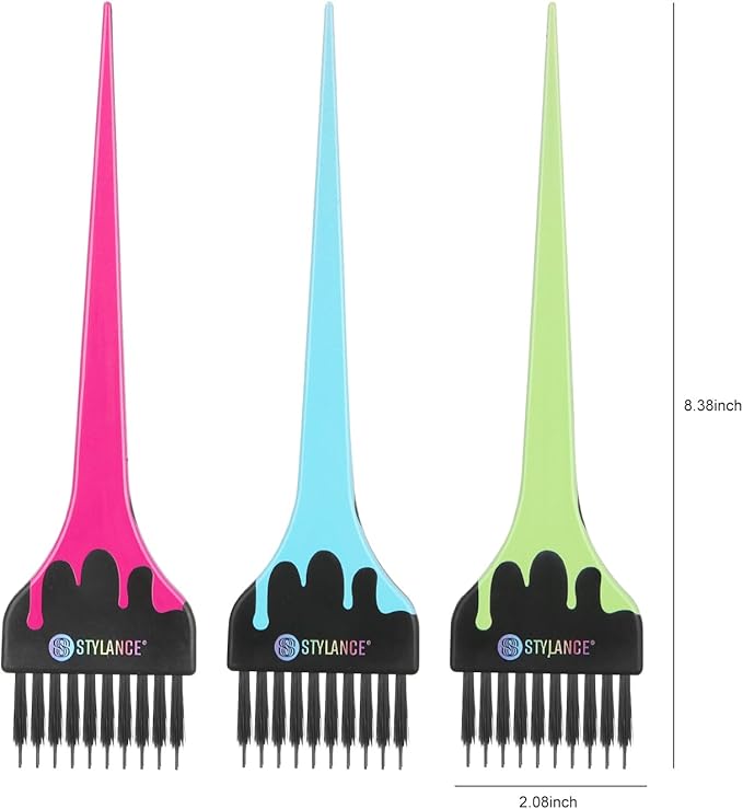 Hair Color Brush Set with Nylon Guide Bristles, 3 Pack Professional Hair Dye Brushes for Hair Stylist & DIY, Multi-Color Handles for Precise Application