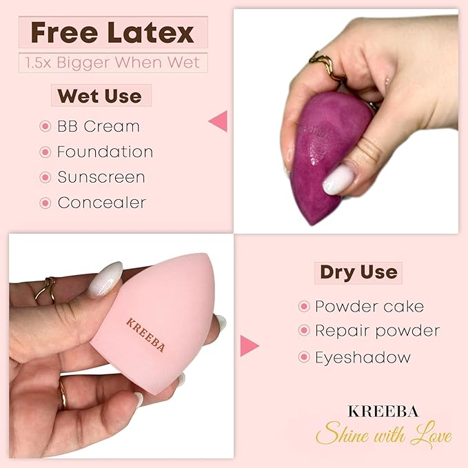 KREEBA 3 Pcs Makeup Sponge Set Comes with Heart-Shaped Travel Box-Makeup Sponges Oval Included Bonus Gold Drying Stand-Latex-Free Make Up Sponges for Face-Beauty Blender Sponge Give Flawless Finish