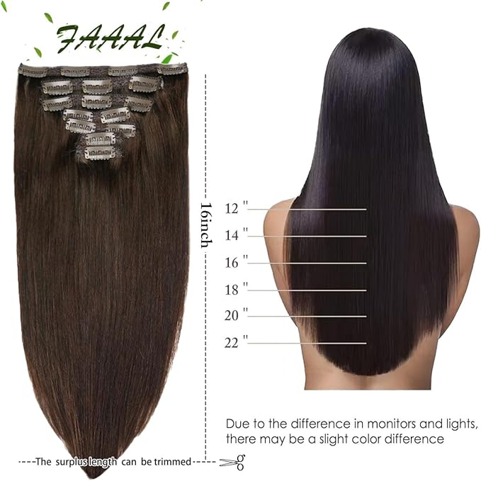 20" Clip in Human Hair Extensions Full Head 180g 7 Pieces 16 Clips 4# Chocolate Brown Double Weft Brazilian Real Remy Hair Extensions Thick Straight Silky (20" 180g, Chocolate Brown)