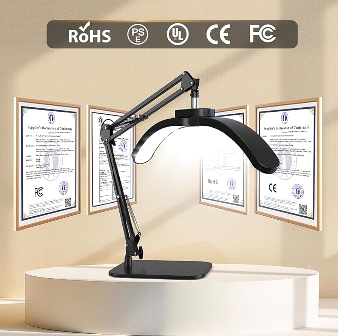 Half Moon Light for Nail Desk, 22W LED Lash Light with Adjustable Arm, Desk Clamp & Base, Foldable Nail Tech Lamp for Manicure, Eyelash Extensions, Beauty, Tattoo, Esthetician