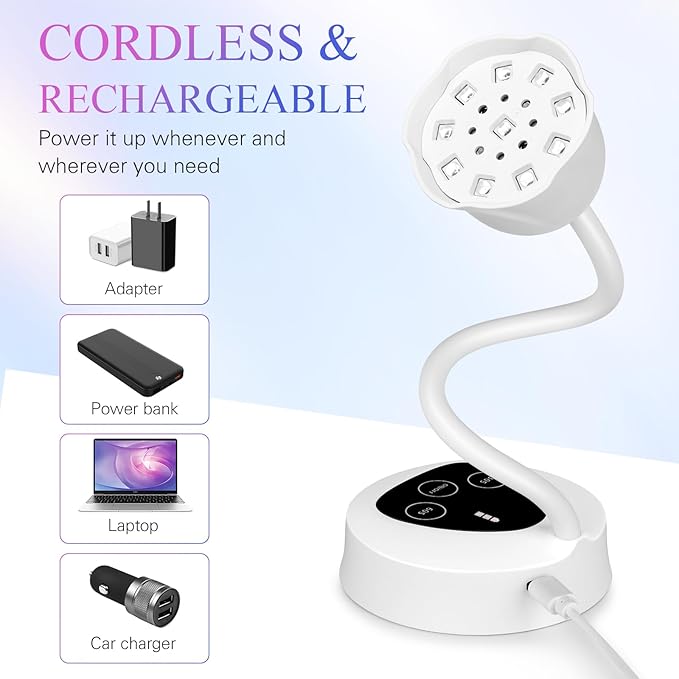 UV Led Nail Lamp, Mini UV Light for Gel Nails Polish Luminoza 30W Rechargeable LED Nail Light Nail Dryer with 2 Timers & Auto Sensor, Fast Curing Goosenecks Lamp for Home DIY Manicure