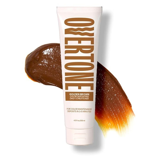 Overtone Daily Color Depositing Conditioner For All Hair Types: 4.5oz Temporary Coloring Conditioner w/Shea Butter & Coconut Oil - Refresh Color & Prevent Fading - Vegan & Cruelty-Free, Golden Brown