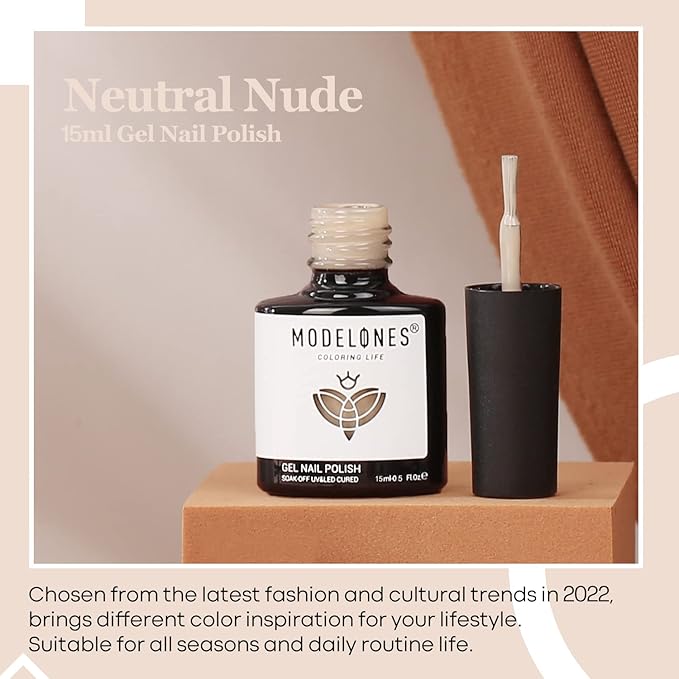 modelones Gel Nail Polish, 15ML Neutral Nude Gel Polish Color Soak Off LED Skin Tone Tan Color Nail Gel Polish Natural Nail Polish Long Wear Nail Art Manicure at Home Gift, 0.5 Fl Ounce
