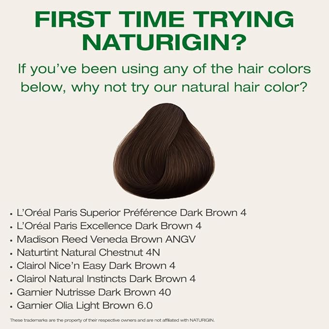 Naturigin Permanent Hair Dye - 4.0 Brown - 100% Gray Coverage, Long-Lasting Natural hair Color - Ammonia & Paraben-Free, Vegan and Plant-Infused Formula (Pack of 1)
