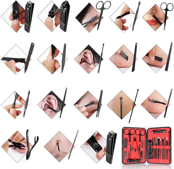 Manicure Pedicure Kit Nail Clippers Set 18 in 1 High Precision Stainless Steel Cutter File Sharp Scissors for Men & Women Fingernails & Toenails Vibrissac Scissors with Stylish Case (Red_18in1)