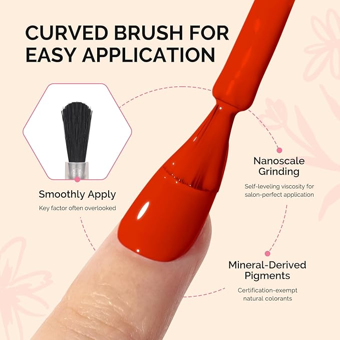 MelodySusie Fleurwee Plant Based Gel Nail Polish, Hema Free Bright Orange Red Nail Polish, Soak Off UV LED Gel Polish Gift for Women 21 Non Toxic Long Lasting Nail Art Manicure Salon DIY at Home P24
