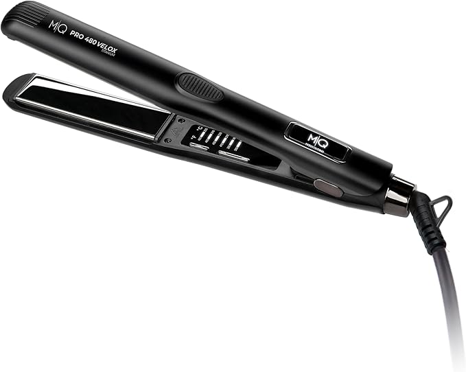 MQ Professional Hair Straightener - Pro 480 Velox Titanium Flat Iron - Brazilian Expertise - Fast Heating, Ergonomic Design – Ideal for Professional Use