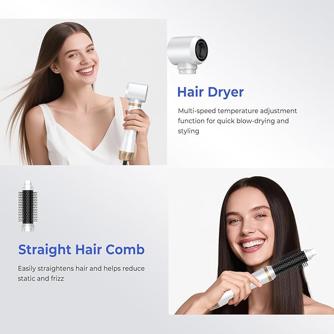 Hair Dryer Brush 5 in 1, Blow Dryer Brush Set with Air Curler Wrap Hair Styler, Negative Ionic Blow Dry Brush, Detachable Hair Tool for Curling, Volumizer,Straightener,Drying