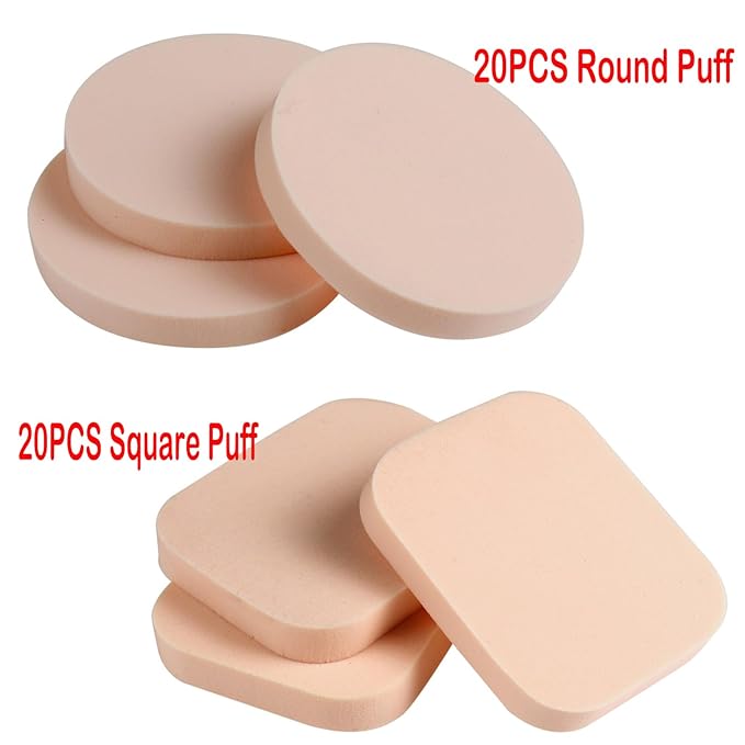 40PCS Round Square Shaped Makeup Blenders Sponges Set, Use for Dry and Wet, Perfect for Full Face Curve Blending, Cream, Liquid, Powder Foundation Cosmetics, Latex Free, Soft, Flexible