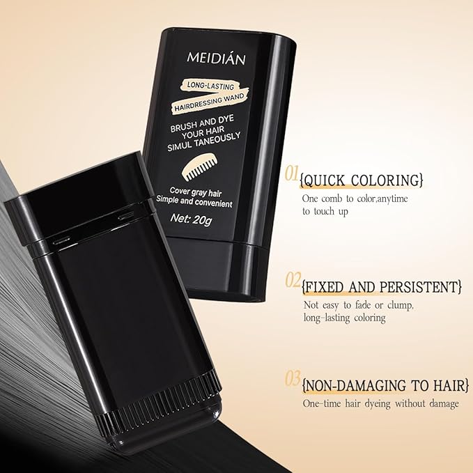 2-in-1 Hair Color Stick & Comb, Long-Lasting Waterproof Color,Sweat-Proof, Quick Root Touch-Up, Coloring Tool – For Women & Men (2-Pack-BLACK)