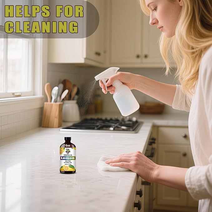 Lemon Essential Oil (4 oz/120 ml) — Lemon Oils for Aromatherapy, diffusers, humidifiers, Home fragrances, DIY Skincare, soap Making, DIY Candle, Relaxation, Yoga, and Meditation