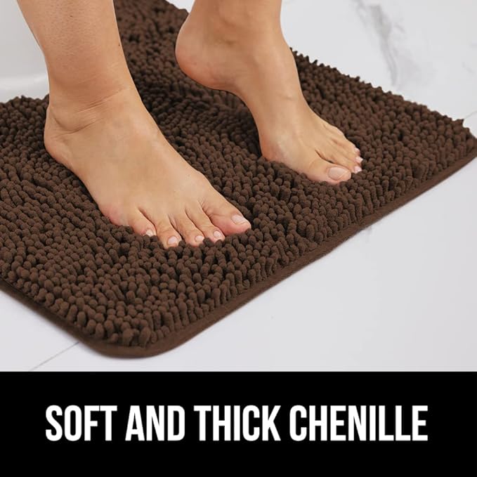 GORILLA GRIP Bath Rug Mat 48x24, Thick Soft Absorbent Chenille, Quick Dry Microfiber Mats, Rubber Backing Washable Shower Floor Rugs, Bathmat Runner, US Designed Bathroom Home Decor Accessories Brown