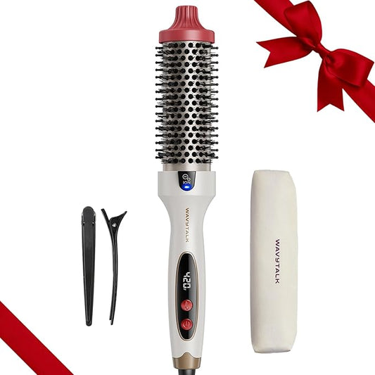 Wavytalk Blowout Boost Thermal Brush, 1.5 inch Heated Round Brush for Blowout Look, Negative Ion Technology, Ceramic Tourmaline, 5 Temperature Settings, Christmas Limited Edition