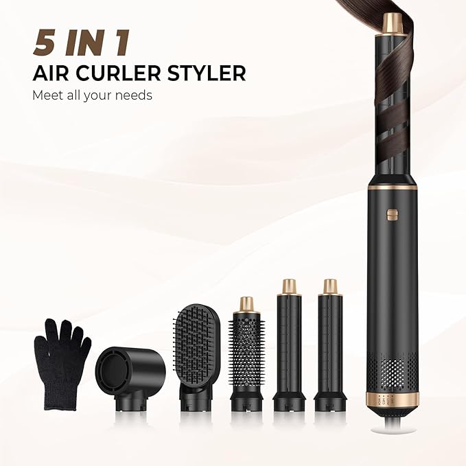 5 in 1 Hair Dryer Brush Set, Air Curler Wrap Hair Styler Blow Dryer Brush with 3 Temps, Upgrade Negative Ion Hot Air Brush Curling Brush Iron, Hair Styling Tools for Dry Curl Straighten