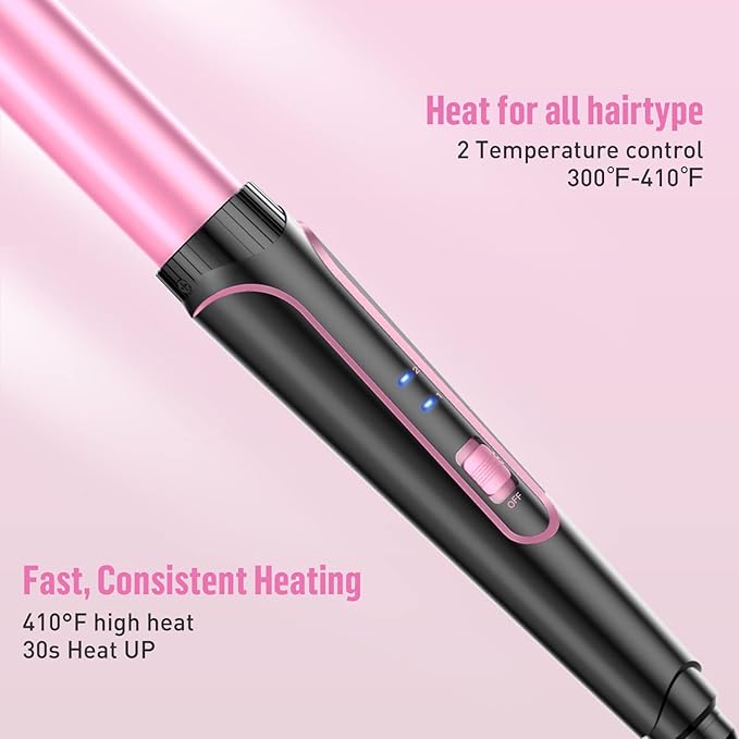 Waver Curling Iron Wand - BESTOPE PRO 5 in 1 Curling Wand Set with 3 Barrel Hair Crimper for Women, Fast Heating Crimper Wand Curler in All Hair Type, Women Gifts - Pink