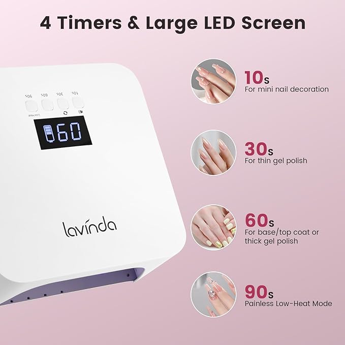 Lavinda UV Light for Gel Nails, Professional UV LED Nail Lamp 2X Faster Curing Nail Dryer Nail Light Compatible with All Gel Types for Home Salon (NovaGlow White)