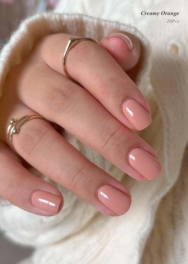 Semi Cured Gel Nail Strips (Creamy Orange), Fall, 20 Pcs Gel Nail Wraps, Stickers, UV Light Required, Salon Quality