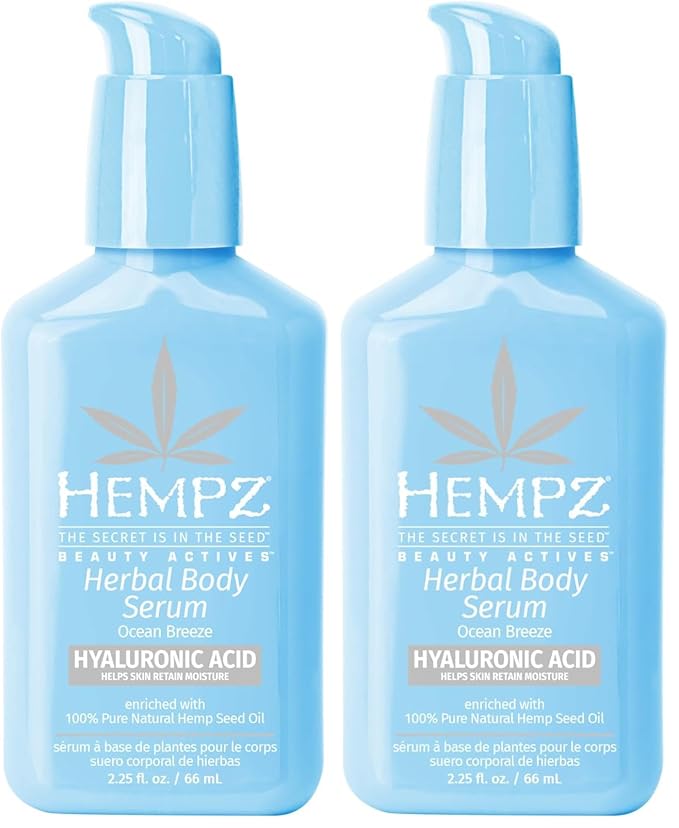 Hempz Travel-Size Body Serum, Beauty Actives Ocean Breeze with Hyaluronic Acid, Lightweight, aftersun care, vacation essential, TSA approved, 2.25 oz (Pack of 2)