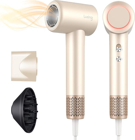 Hair Dryer, TurboLux Ionic 200 Million Negative Ions 1500W Fast Drying High Speed Hairdryer with Diffuser, Lightweight, Low Noise Hair Dryers for Women with 110000 RPM Brushless Motor (Cream)