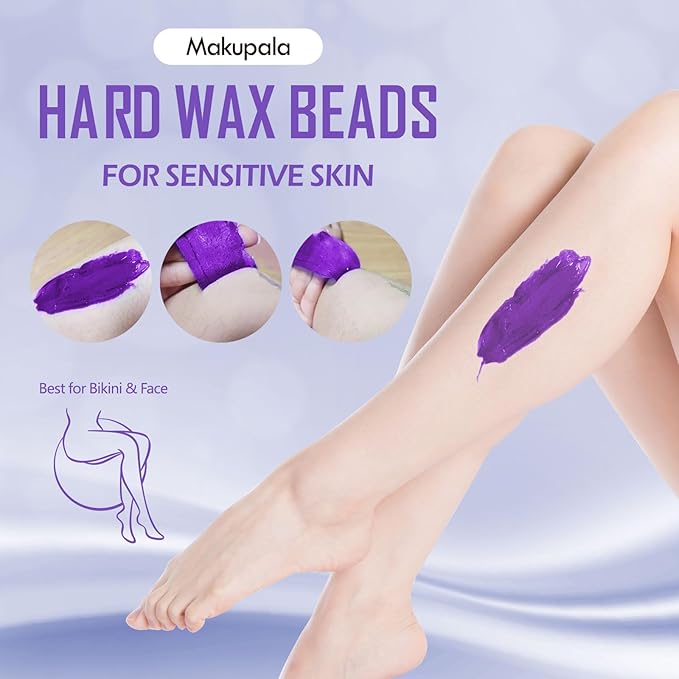 Brazilian Wax Beads 0.6lb for Sensitive Skin, Lavender Scented Hard Wax Beans for Coarse and Fine Hair Removal on Face, Bikini, Body, Professional Stripless Salon & Home Kit Refill