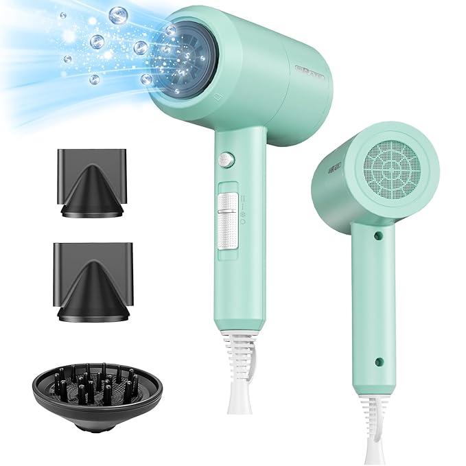 SHRATE Lightweight Ionic Hair Dryer with Diffuser - Powerful 1800W Blow Dryer for Fast Drying - Professional Low Noise Mini Hair Dryer for Travel, Gifts, Hair Styling