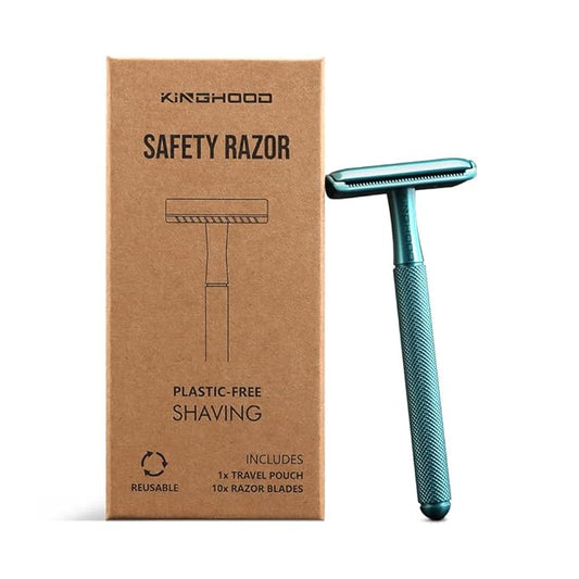 KINGHOOD Safety Razor - Pearl Green Matte Handle,Double Edge Precision,10-Pack Blades - Zero-Waste Shaving Solution for Sensitive Skin