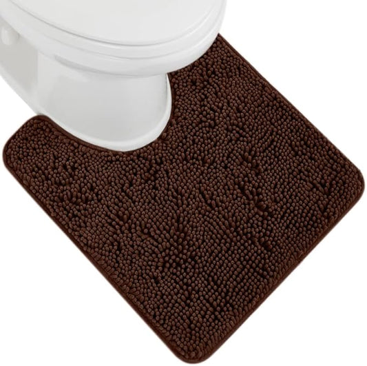 GORILLA GRIP Plush Absorbent Shaggy Chenille Bath Rug Mat for Oval Toilet Base with Rubber Backing, Machine Washable Rugs, Soft Microfiber Contour Mats for Toilets, Bathroom Decor, Brown