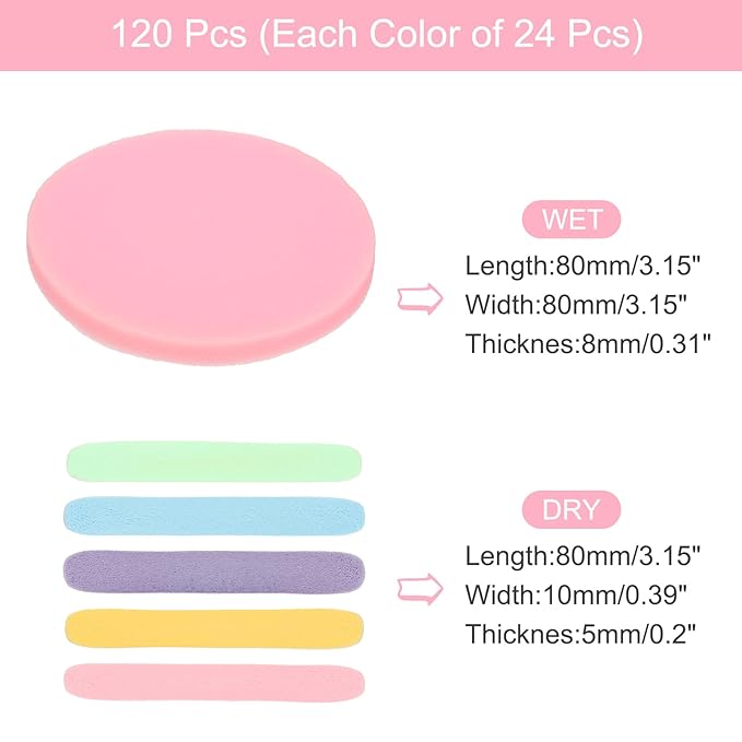 uxcell 120 Count Compressed Facial Sponges Round Face Cleansing Sponges Pads for Daily Skincare Routines at Home, Kitchen(Yellow, Purple, Blue, Pink, Green)