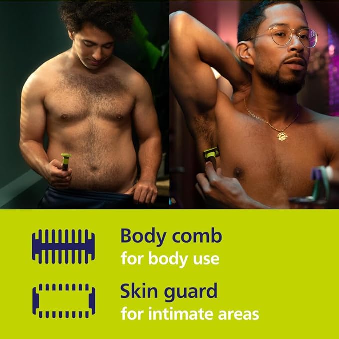 Philips Norelco OneBlade 360 with Connectivity Hybrid Face + Body, Electric Beard Trimmer, Shaver and Body Groomer with 360 Blade Tech, 2x360 Blade, 5-in-1 Comb, Body Kit, Travel Case, Model QP4631/90